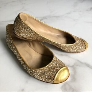 Giuseppe Zanotti Gold Glitter Malika Cap Toe Flats with Box